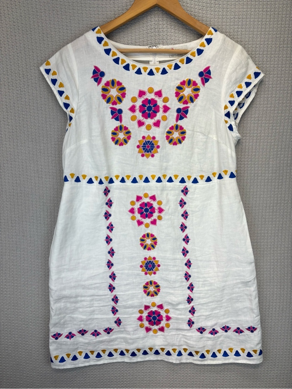 Boden 100% Linen Embroidered Boho Shift Dress 10 P Boho Cottagecore Hippie White